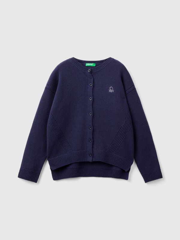 Crew neck cardigan with rhinestone logo Junior Girl