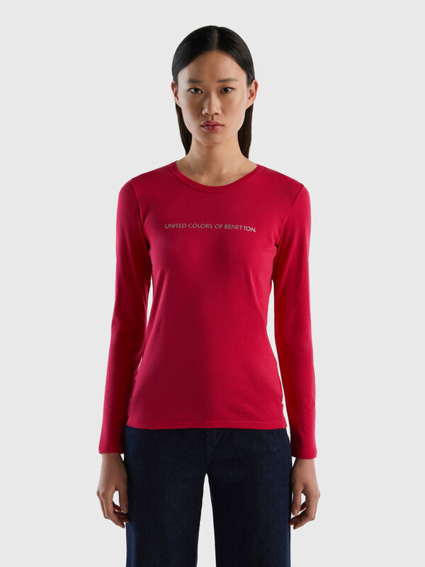 Fuchsia long sleeve t-shirt in 100% cotton Women