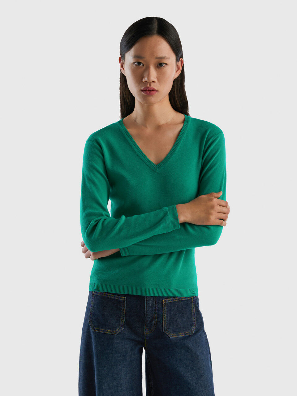 V-neck sweater in pure cotton
