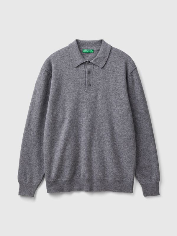 Dark gray polo in pure Merino wool Men