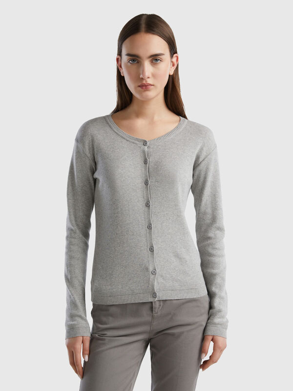 Crew neck cardigan in pure cotton Women