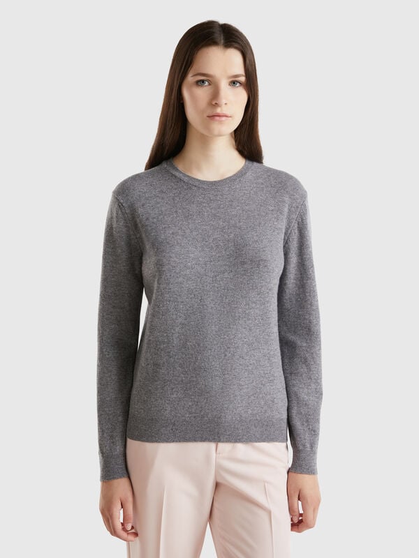 Gray crew neck sweater in Merino wool Women