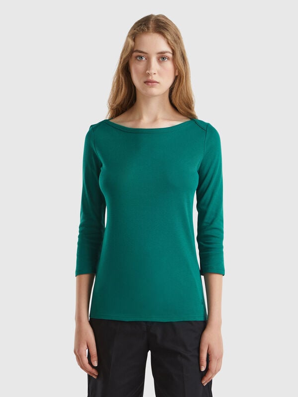 T-shirt with boat neck in 100% cotton Women