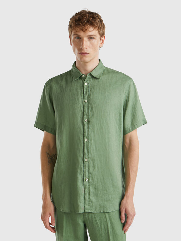 Short sleeve shirt in pure linen Men