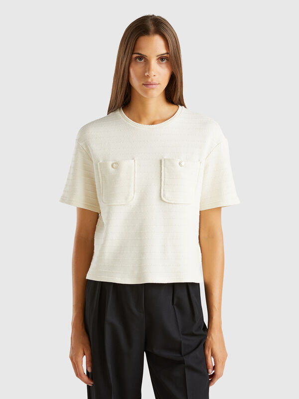 Crew neck t-shirt with pockets Women