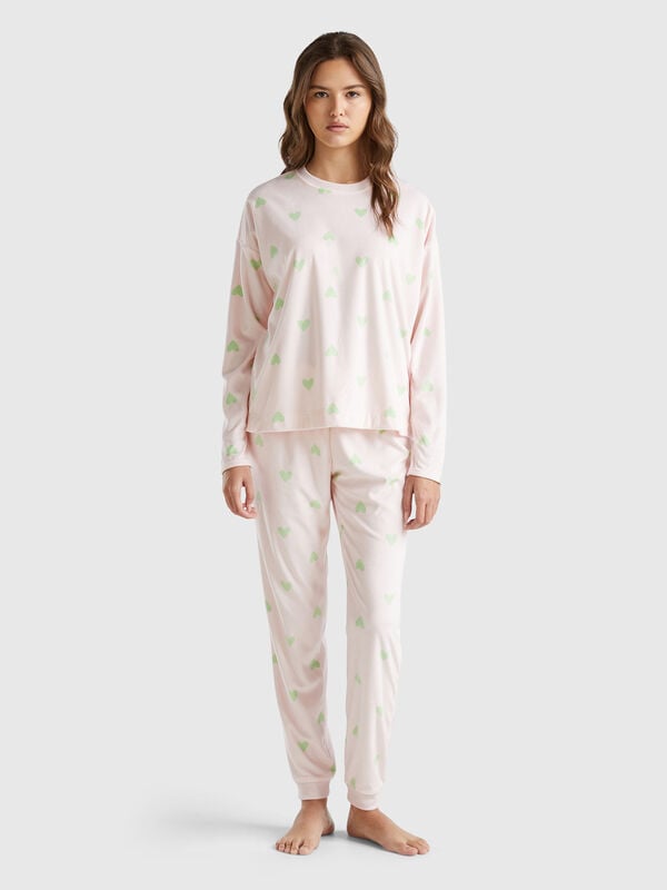 Pyjamas in chenille with hearts Women