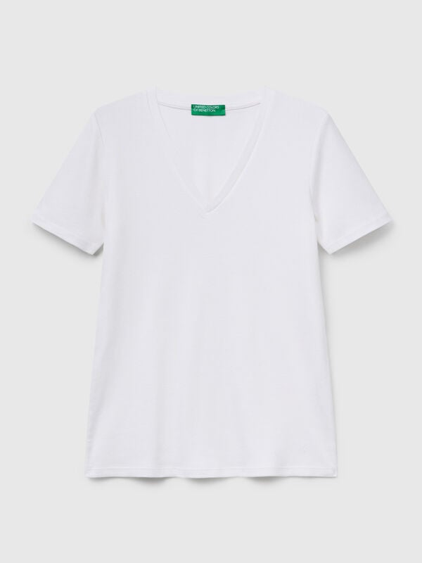 Pure cotton t-shirt with V-neck Women