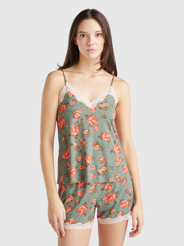 Tank top with lace and floral print Women