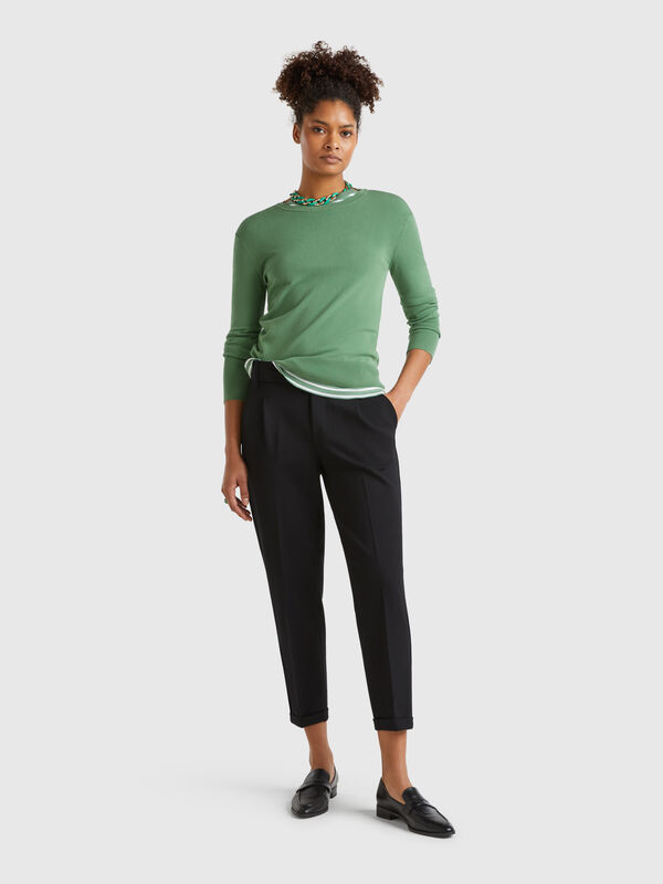Yarn-dyed trousers with drawstring Women
