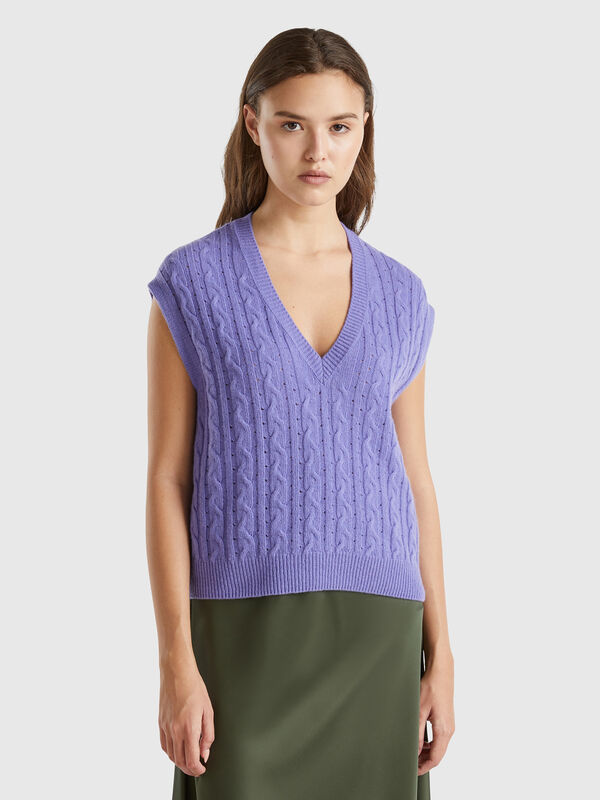 Boxy fit vest with cable knit and perforations Women