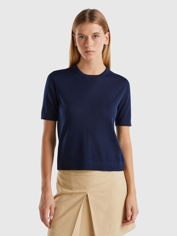 Short sleeve sweater in pure Merino wool Women