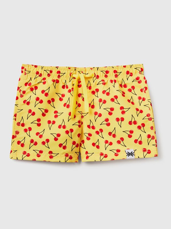 Yellow swim trunks with cherry pattern Junior Boy