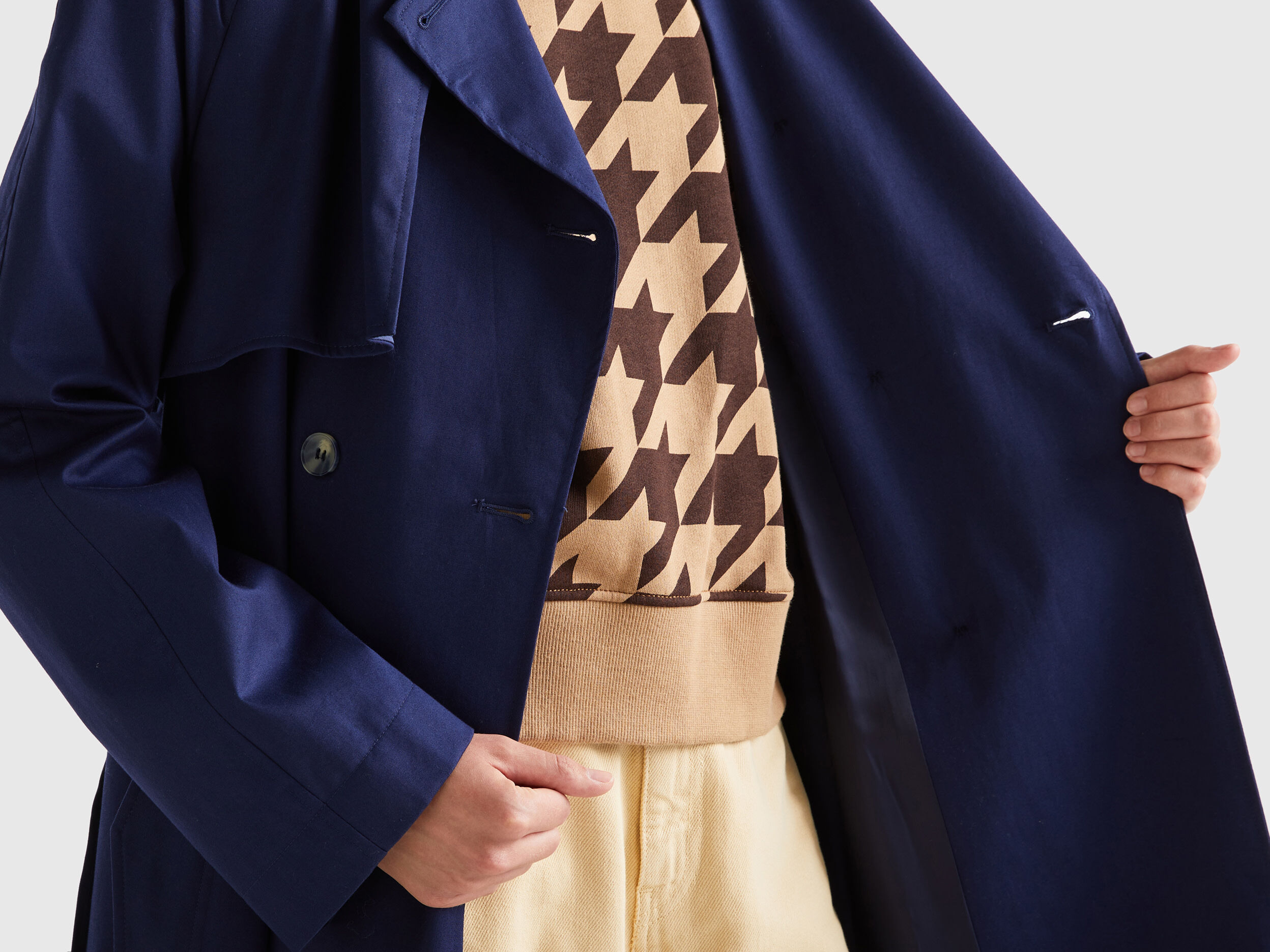 Benetton mid length hidden double breasted coat clearance