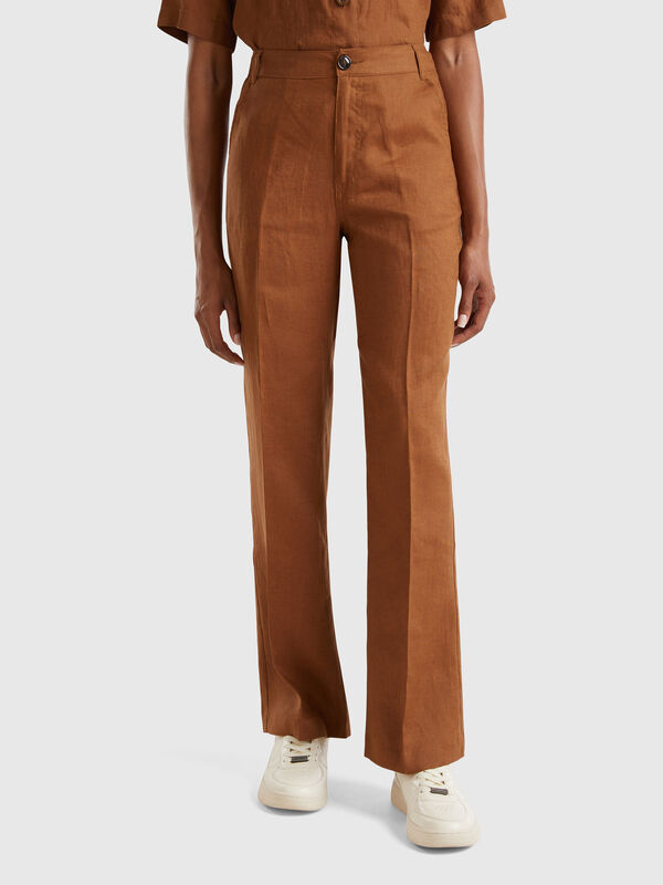 Straight leg trousers in pure linen Straight leg trousers in pure linen Women
