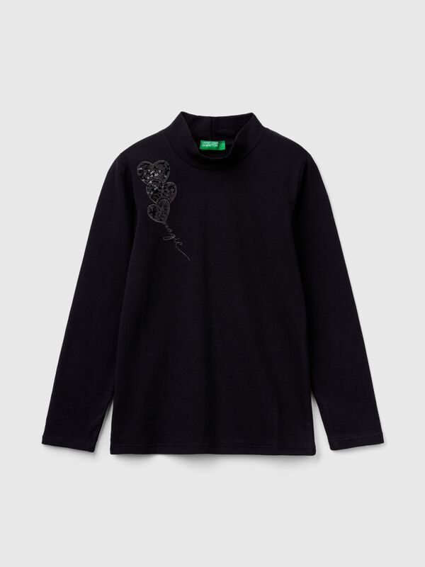 Turtleneck t-shirt with sequins Junior Girl