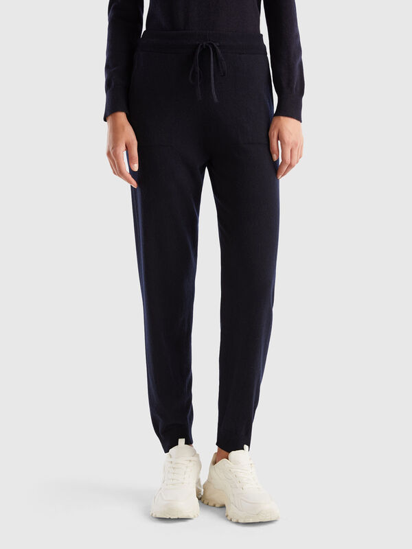Dark blue sporty trousers in cashmere blend Women