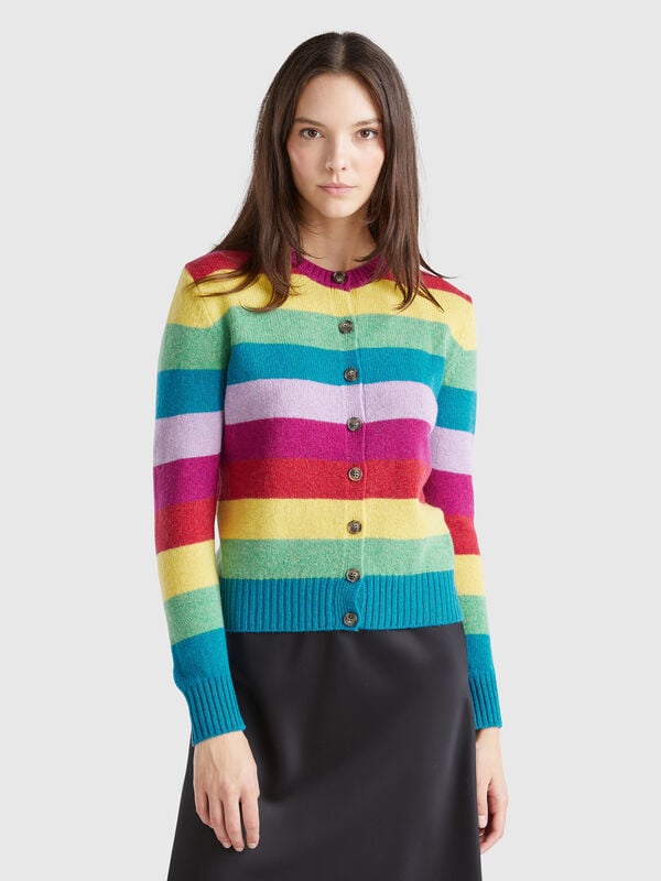 Striped cardigan in pure Shetland wool Women