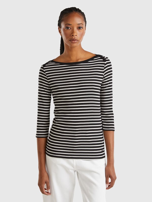 Striped 3/4 sleeve t-shirt in pure cotton Women