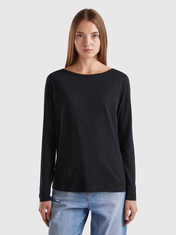 T-shirt with boat neck in 100% cotton Women