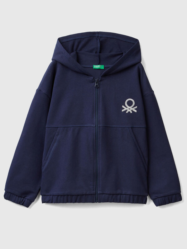 Hoodie with zip and embroidered logo Junior Girl
