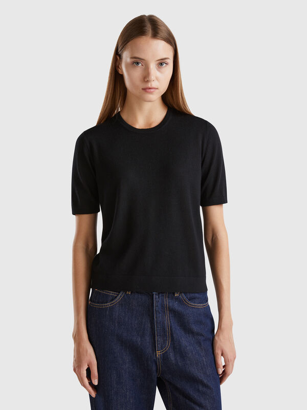 Short sleeve sweater in pure Merino wool Women