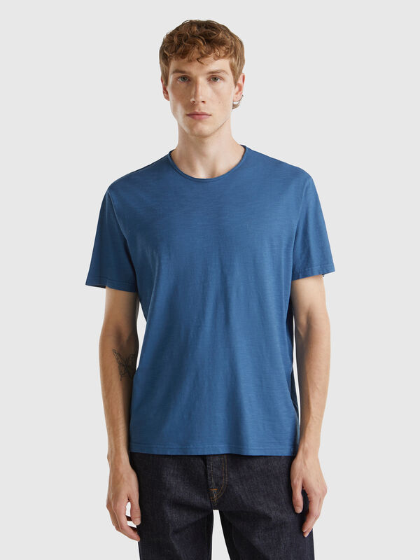 Air force blue t-shirt in slub cotton Men