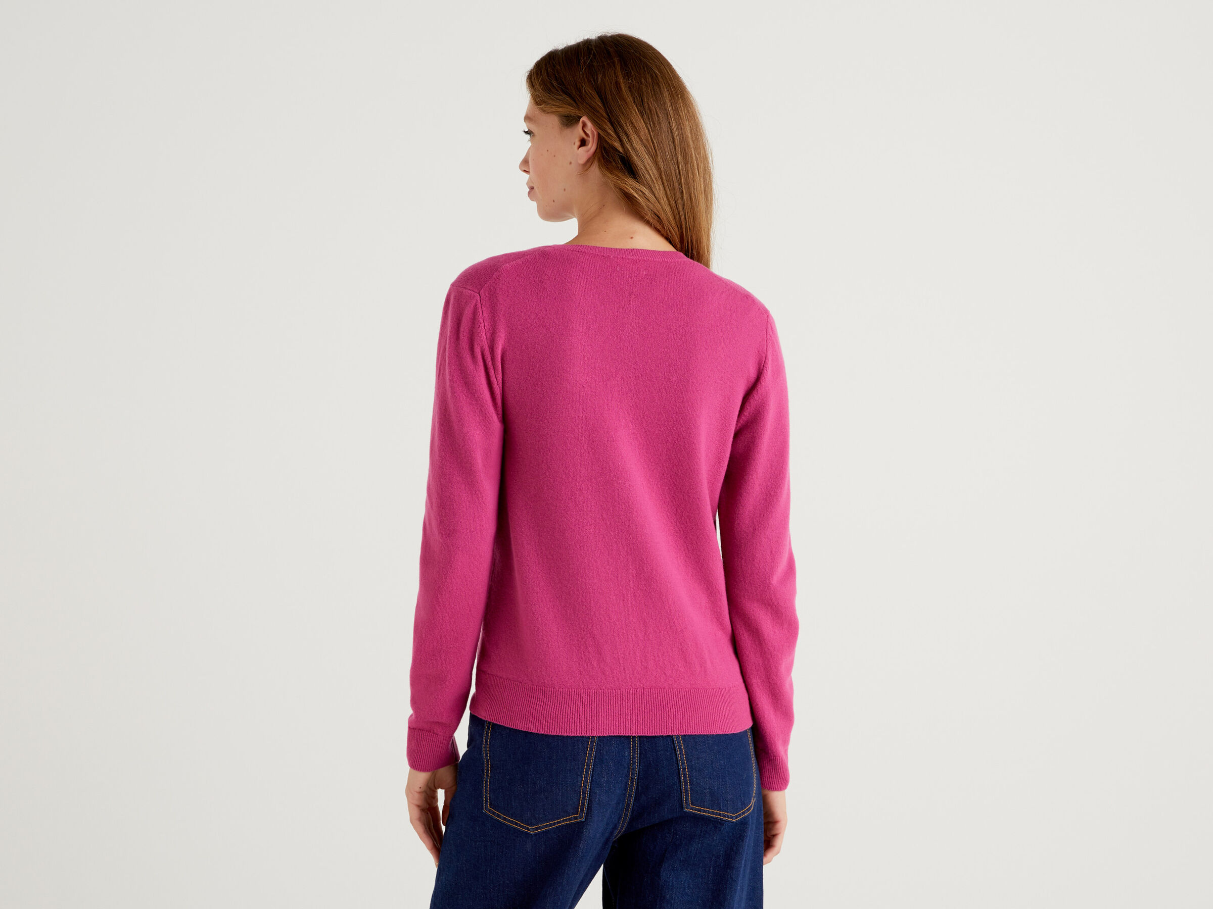 Crew neck cardigan in pure virgin wool image number 2