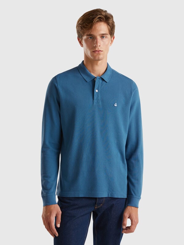 Long sleeve 100% cotton polo Men