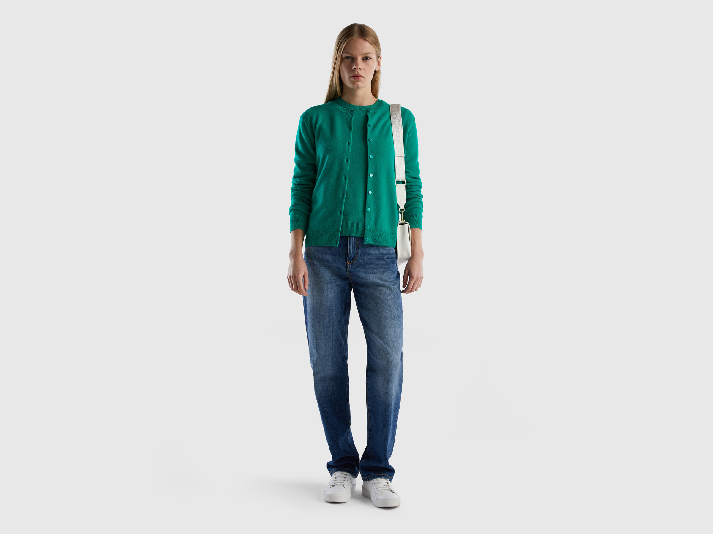 Crew neck cardigan in pure virgin wool image number 3