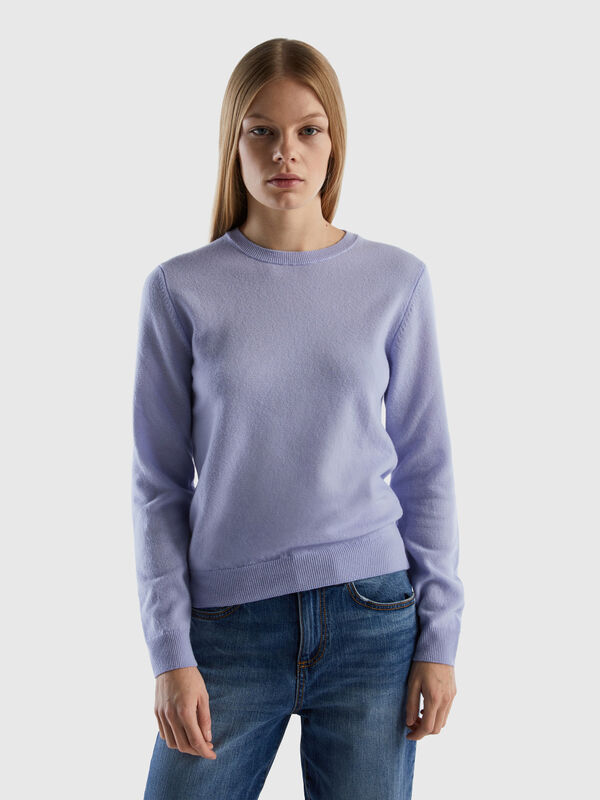 Lavender crew neck sweater in pure Merino wool Women