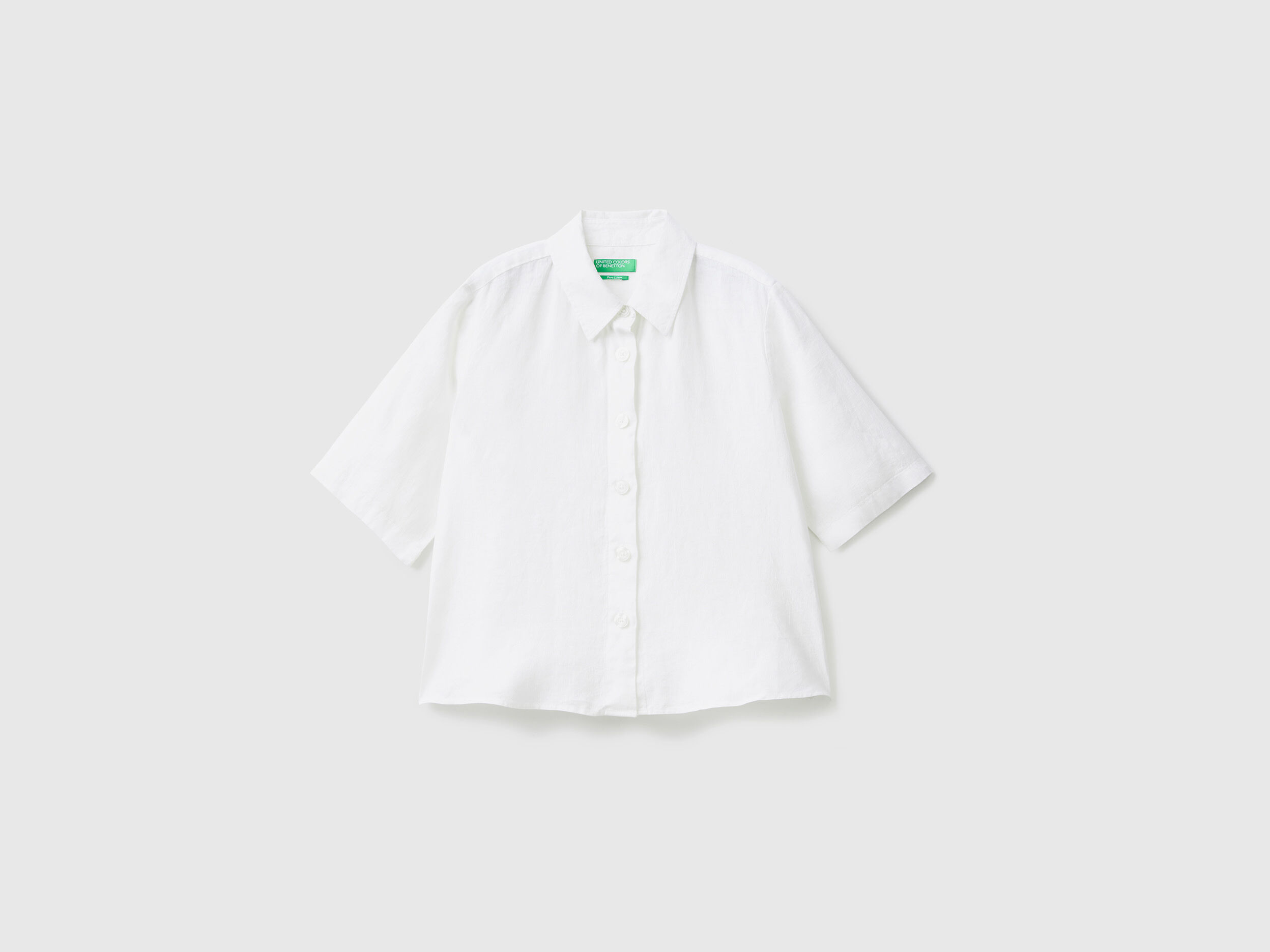 Short shirt in pure linen White Benetton