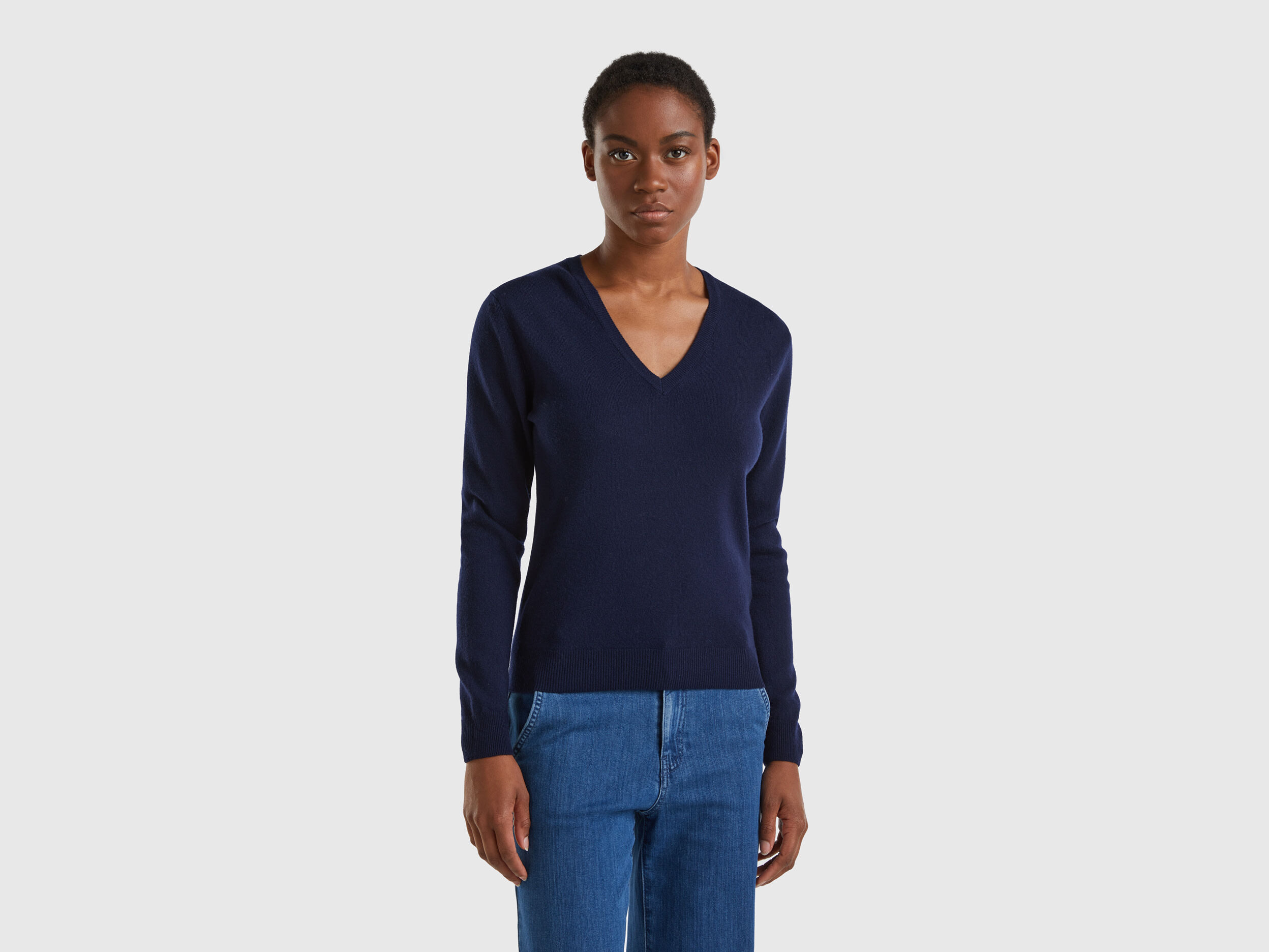 Blue v neck sweater women's clearance