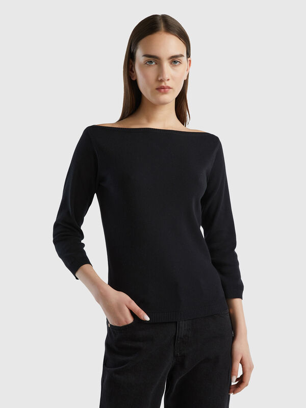100% cotton boat neck sweater Women