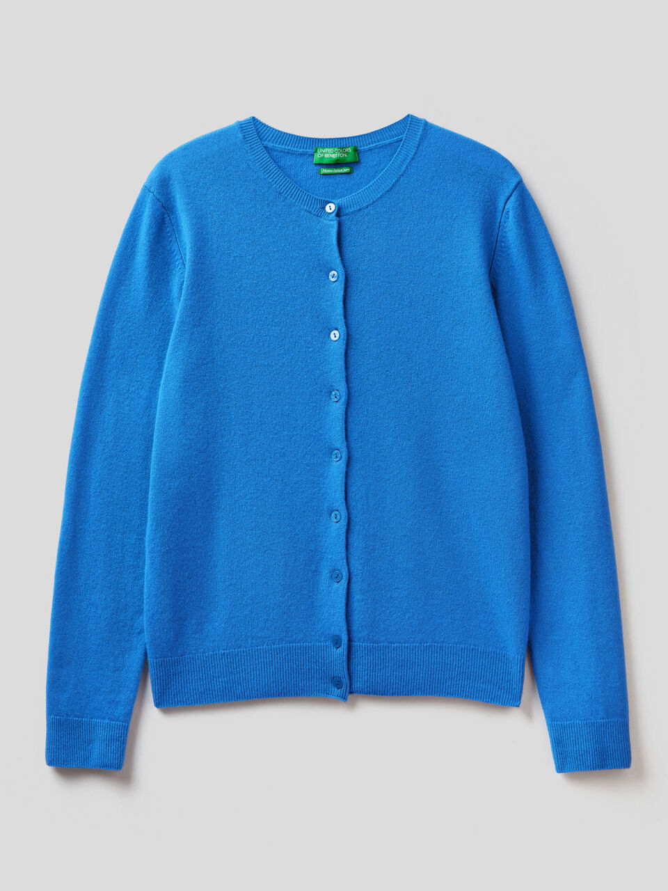 Crew neck cardigan in pure virgin wool image number 1