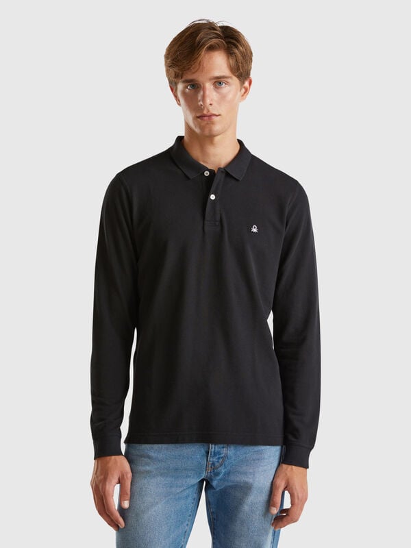 Long sleeve 100% cotton polo Men