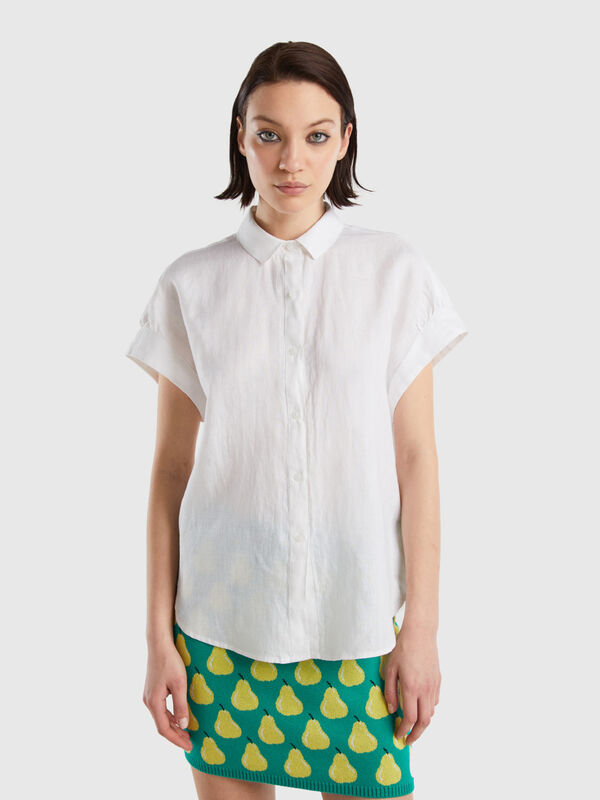 Short sleeve shirt in pure linen Women