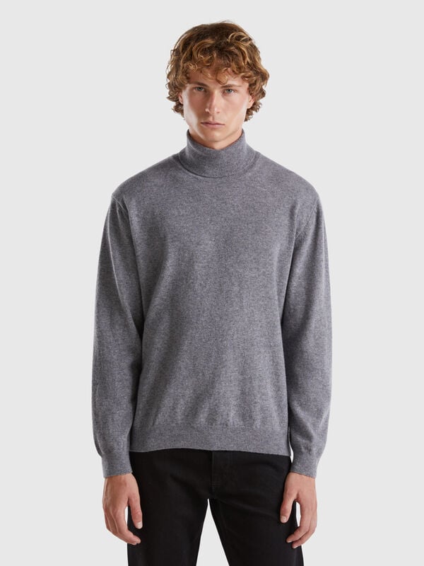 Dark gray turtleneck in pure Merino wool Men