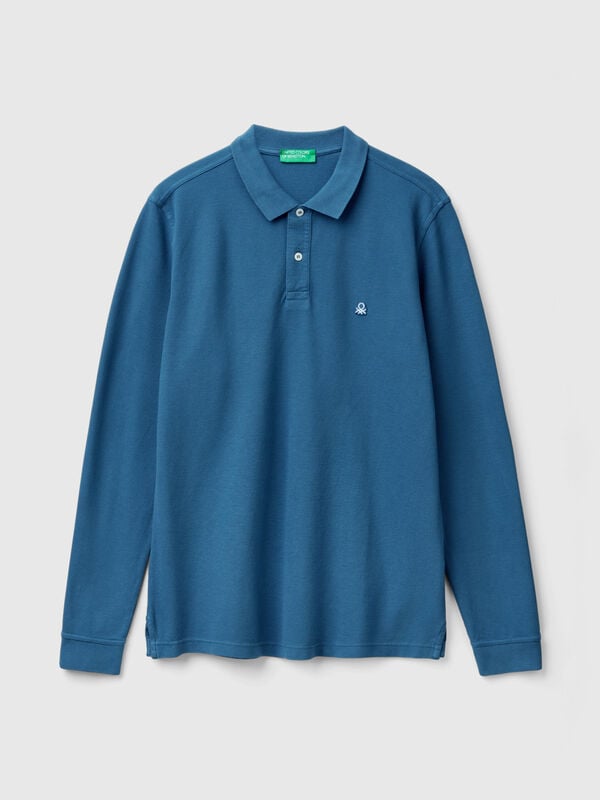 Long sleeve 100% cotton polo Men
