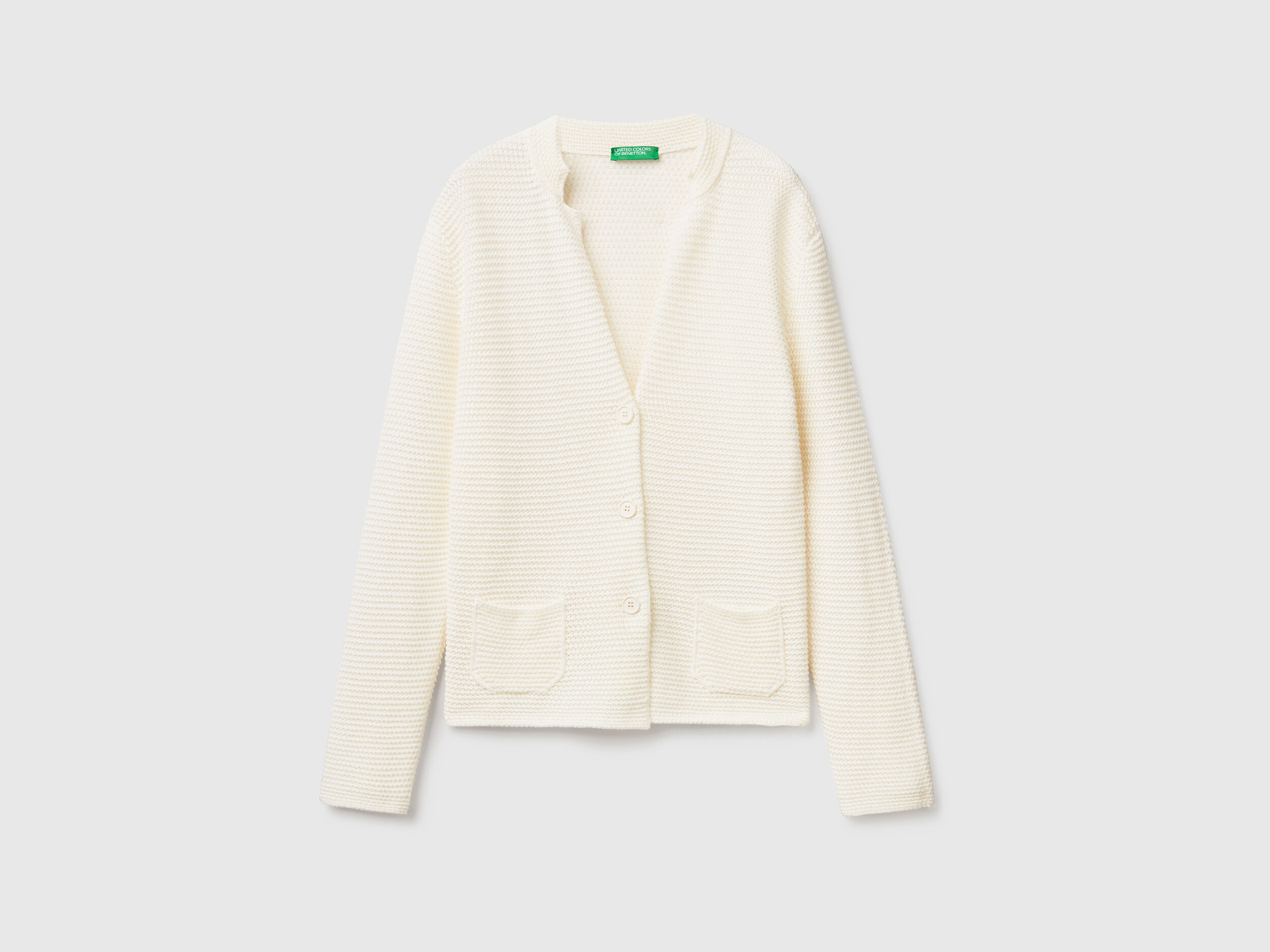 100 cotton knit jacket Creamy White Benetton