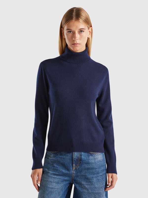 Midnight blue turtleneck in pure cashmere Women