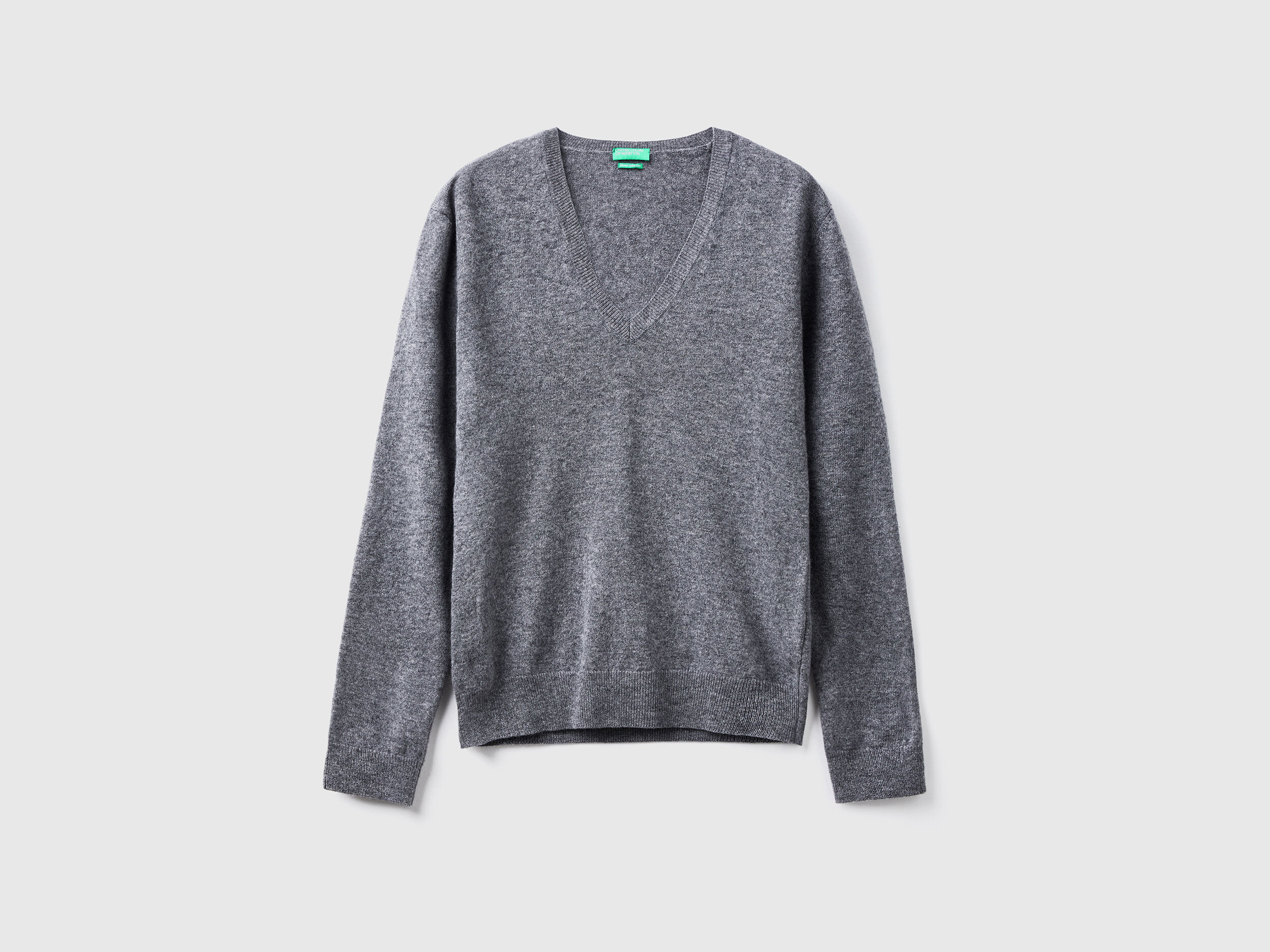 Gray V neck sweater in pure Merino wool Gray Benetton
