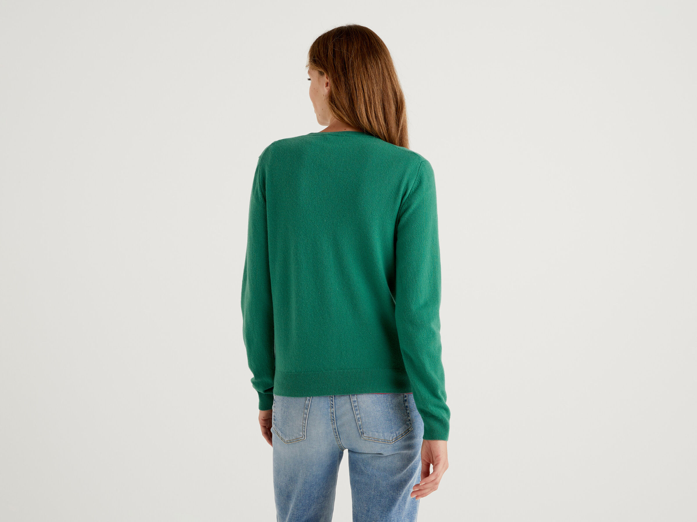 Crew neck cardigan in pure virgin wool image number 2