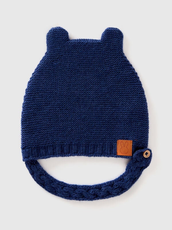 Cap with ear applique in recycled wool blend New Born (0-18 months)