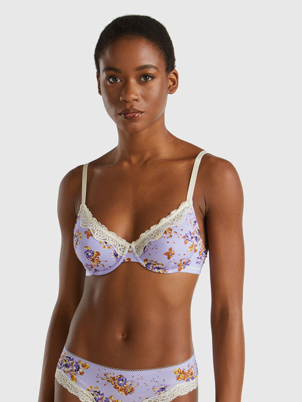 Charmeuse bra with floral print Women