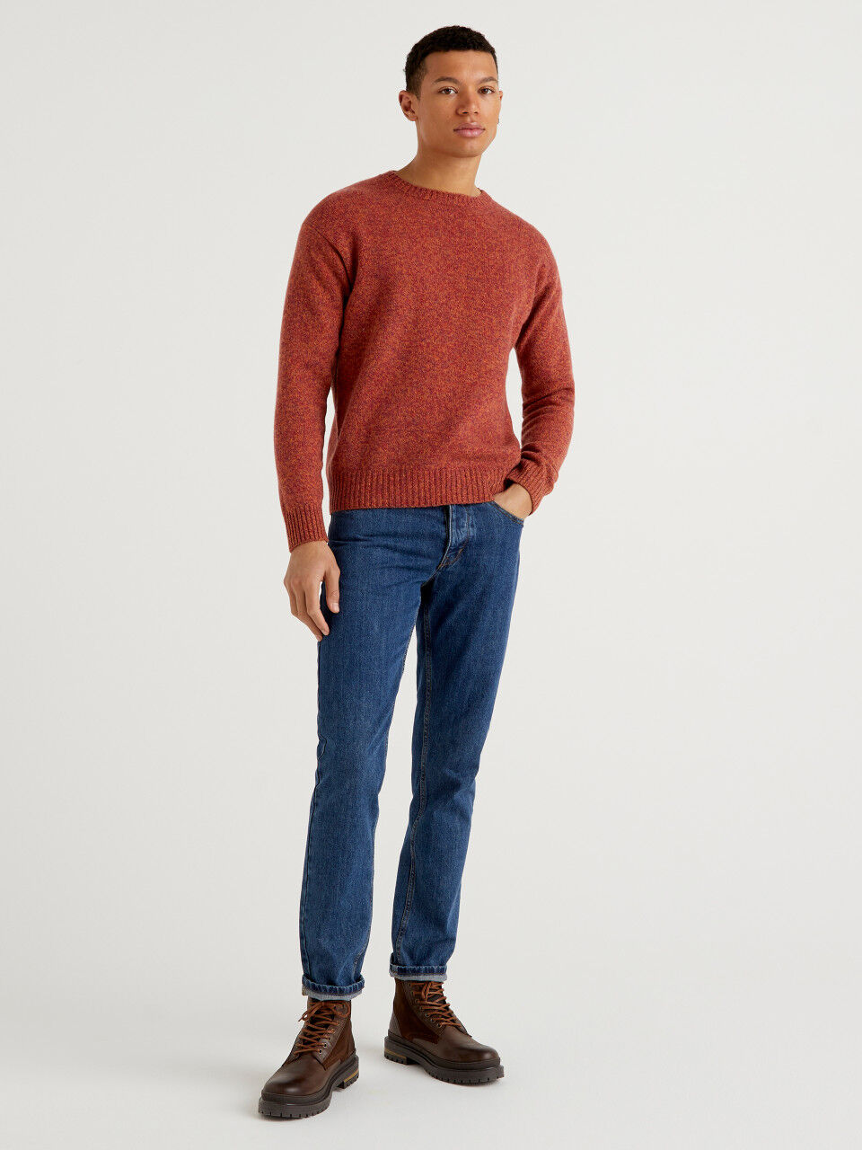 Crew neck sweater in pure Shetland wool