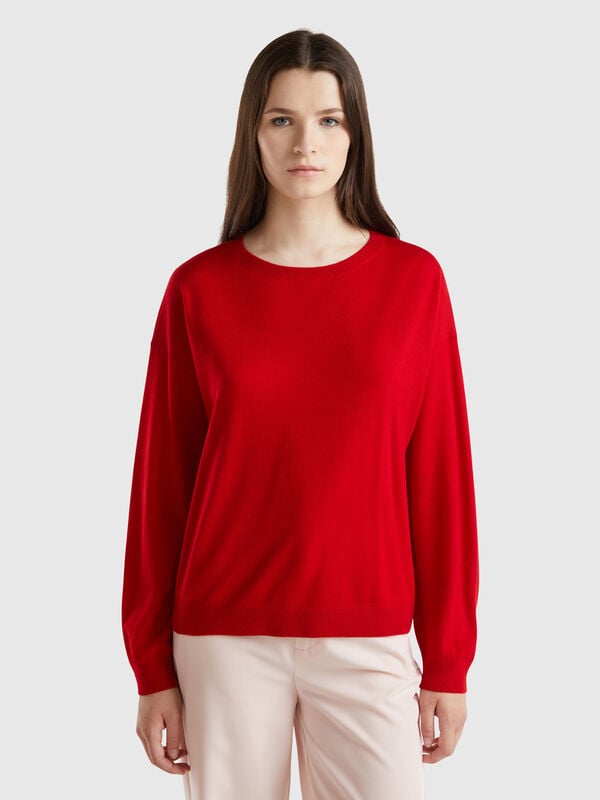 Boat neck sweater in pure Merino wool Women