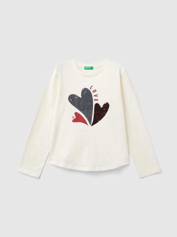 Organic cotton t-shirt with sequins Junior Girl