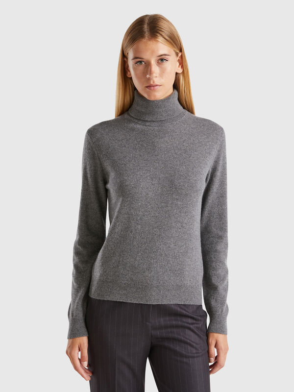Dark gray turtleneck in pure cashmere Women