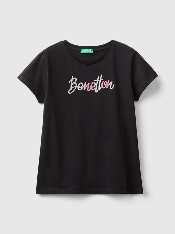 T-shirt with glittery logo in organic cotton Junior Girl