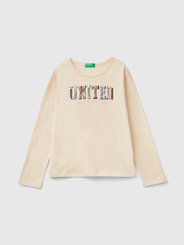 T-shirt in warm organic cotton with sequins Junior Girl